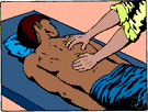 massage - kneading and rubbing parts of the body to increase circulation and promote relaxation