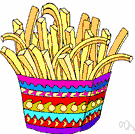 French fries - strips of potato fried in deep fat