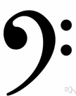 F clef - a clef that puts the F below middle C on the fourth line of a staff