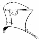 heaume - a large medieval helmet supported on the shoulders