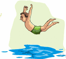 belly flop - a dive in which the abdomen bears the main force of impact with the water