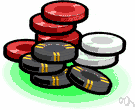 chip - a small disk-shaped counter used to represent money when gambling