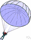 parachute - rescue equipment consisting of a device that fills with air and retards your fall