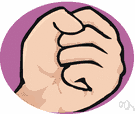 fist - a hand with the fingers clenched in the palm (as for hitting)