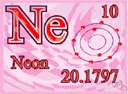 NE - a colorless odorless gaseous element that give a red glow in a vacuum tube