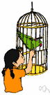 cage - an enclosure made or wire or metal bars in which birds or animals can be kept
