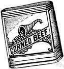 corn beef - beef cured or pickled in brine