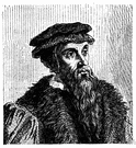 Calvin - Swiss theologian (born in France) whose tenets (predestination and the irresistibility of grace and justification by faith) defined Presbyterianism (1509-1564)