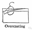 overcast - a long whipstitch or overhand stitch overlying an edge to prevent raveling