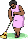 sweeping - the act of cleaning with a broom