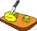 Cheese cutter - a kitchen utensil (board or handle) with a wire for cutting cheese