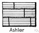 ashlar - a rectangular block of hewn stone used for building purposes
