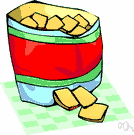 crouton - a small piece of toasted or fried bread