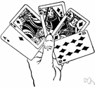 poker hand - the 5 cards held in a game of poker