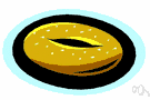 bagel - (Yiddish) glazed yeast-raised doughnut-shaped roll with hard crust