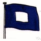 blue peter - a blue flag with a white square in the center indicates that the vessel is ready to sail