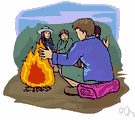campfire - a small outdoor fire for warmth or cooking (as at a camp)