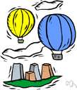 hot-air balloon - balloon for travel through the air in a basket suspended below a large bag of heated air