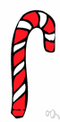 candy cane - a hard candy in the shape of a rod (usually with stripes)