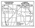 Sanson-Flamsteed projection - an equal-area map projection showing parallels and the equator as straight lines and other meridians as curved