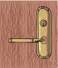 doorhandle - a knob used to release the catch when opening a door (often called `doorhandle' in Great Britain)