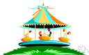 merry-go-round - a large, rotating machine with seats for children to ride or amusement