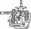 transmission system - the gears that transmit power from an automobile engine via the driveshaft to the live axle