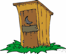 outhouse - a small outbuilding with a bench having holes through which a user can defecate