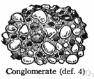 conglomerate - a composite rock made up of particles of varying size