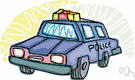 police car - a car in which policemen cruise the streets