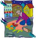 pavement artist - someone who draws on the pavement with colored chalks (hoping that passers-by will give them money)