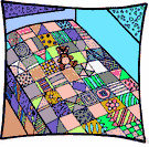 quilt - bedding made of two layers of cloth filled with stuffing and stitched together