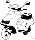 scooter - a wheeled vehicle with small wheels and a low-powered gasoline engine geared to the rear wheel