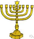 menorah - (Judaism) a candelabrum with nine branches