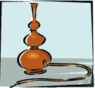 hookah - an oriental tobacco pipe with a long flexible tube connected to a container where the smoke is cooled by passing through water