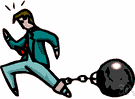 ball and chain - heavy iron ball attached to a prisoner by a chain