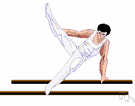 parallel bars - gymnastic apparatus consisting of two parallel wooden rods supported on uprights