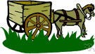 cart - a heavy open wagon usually having two wheels and drawn by an animal