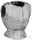 brigandine - a medieval coat of chain mail consisting of metal rings sewn onto leather or cloth