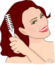 combing - the act of drawing a comb through hair