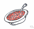 alphabet soup - soup that contains small noodles in the shape of letters of the alphabet