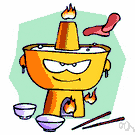 fondue - cubes of meat or seafood cooked in hot oil and then dipped in any of various sauces