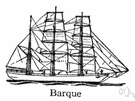 bark - a sailing ship with 3 (or more) masts