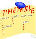 timetable - a schedule listing events and the times at which they will take place