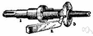 spindle - any of various rotating shafts that serve as axes for larger rotating parts