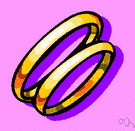 wedding ring - a ring (usually plain gold) given to the bride (and sometimes one is also given to the groom) at the wedding