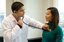 auscultation - listening to sounds within the body (usually with a stethoscope)